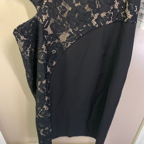 NWT Aidan Mattox Black Nude Crepe Lace Cutout Cocktail Dress Sz 14 - Picture 8 of 10